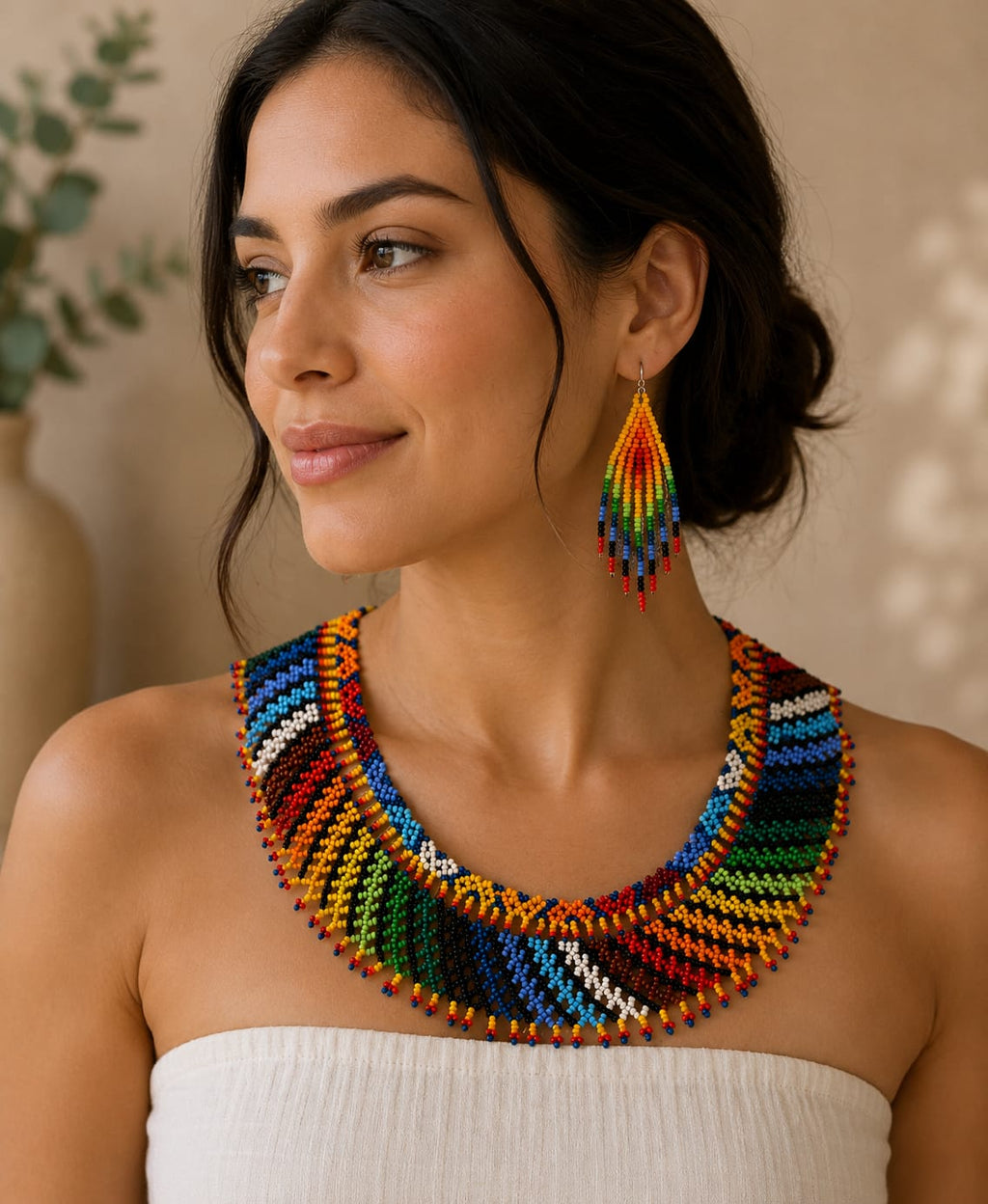 Rainbow Tribal Beaded Statement Jewelry Set