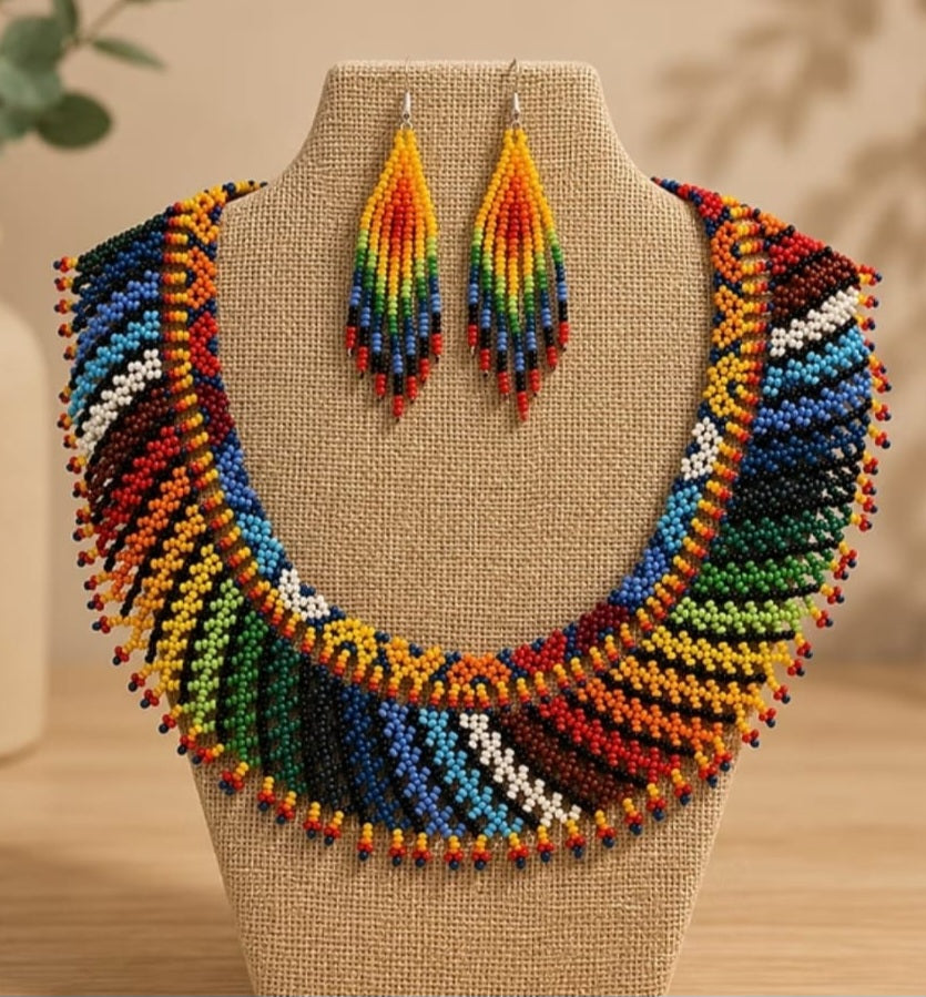 Rainbow Tribal Beaded Statement Jewelry Set