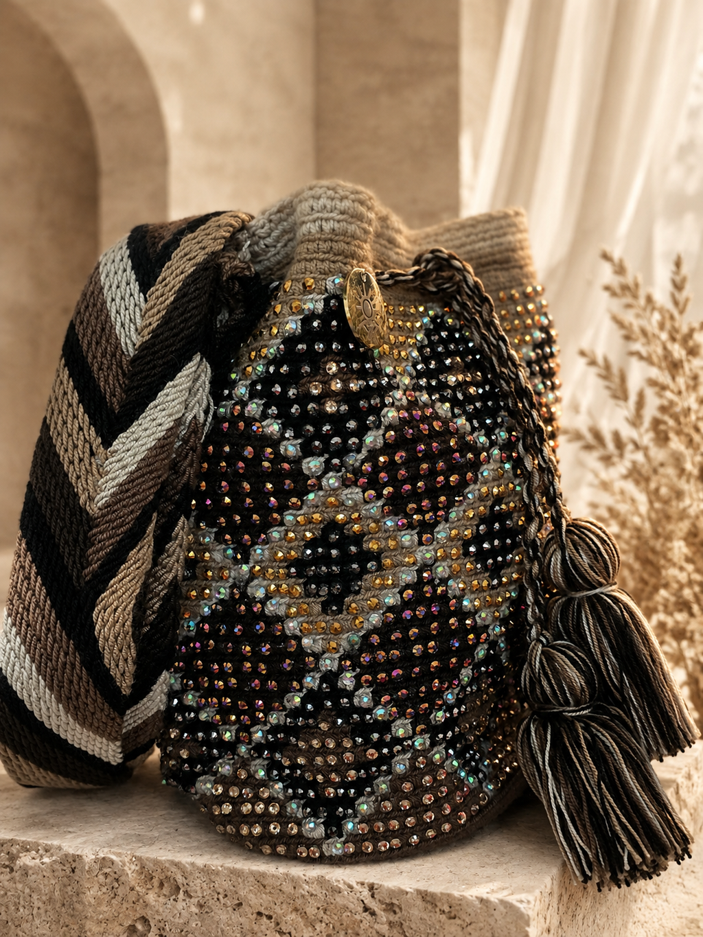 Mochila with Decorative Stone Design