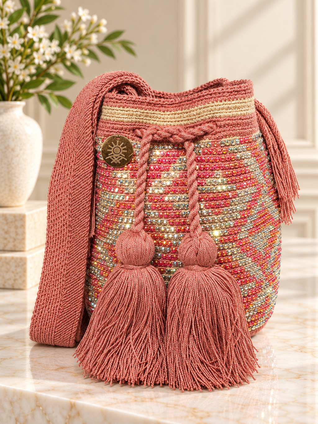 Mochila with Decorative Stone Design Medium