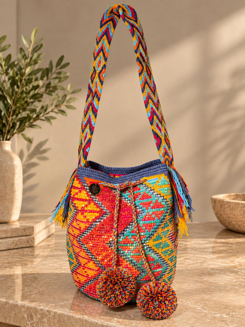 Mochila with Decorative Stone Design Large