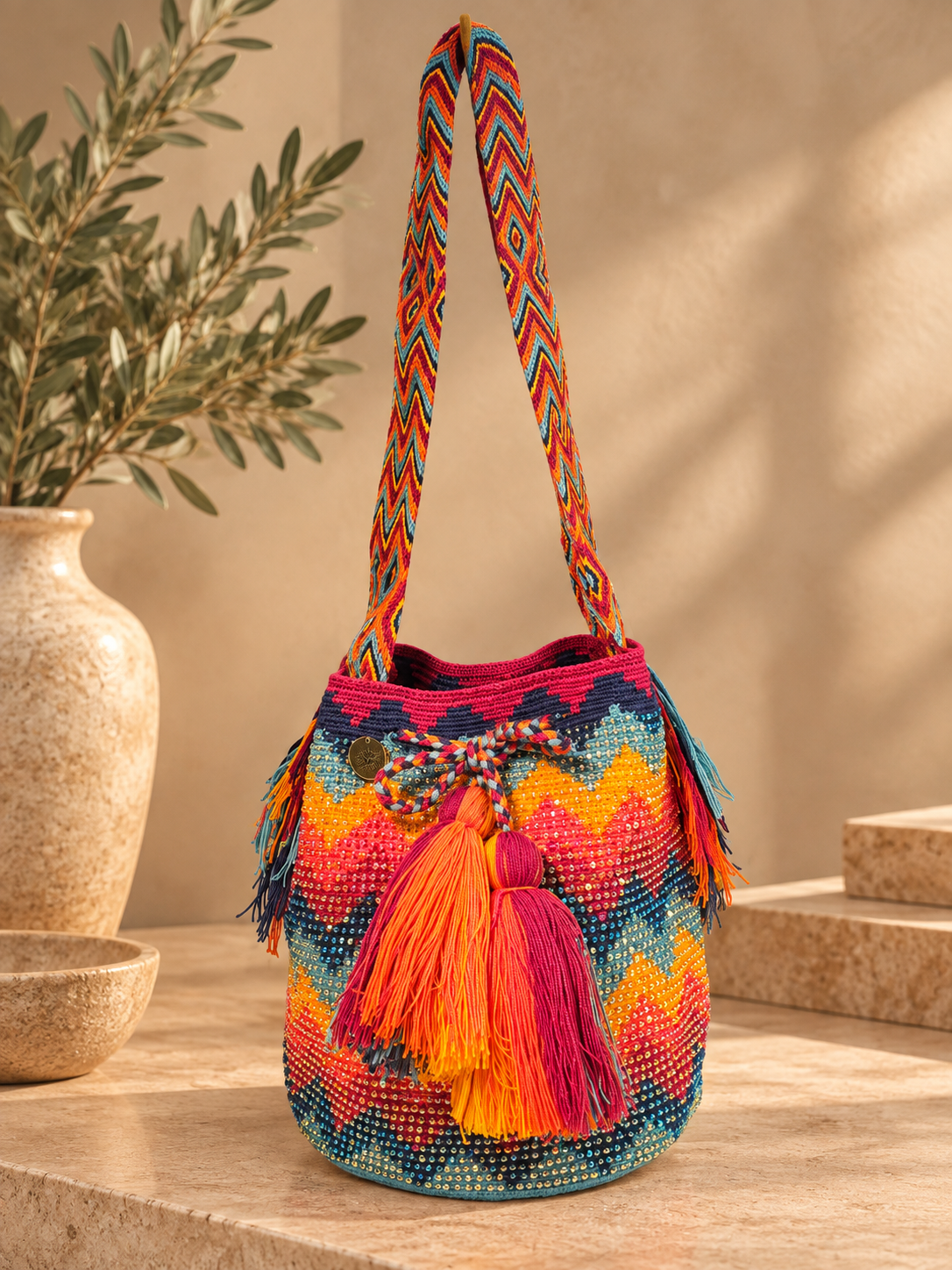 Mochila with Decorative Stone Design Large