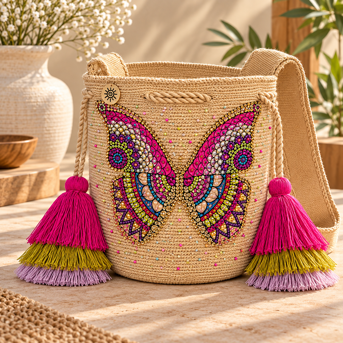 Wayuu Artisan Charm Bag Medium - Both-Sides Embellishment