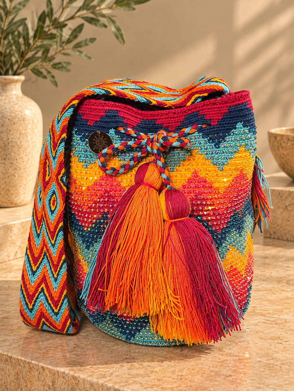 Mochila with Decorative Stone Design Large