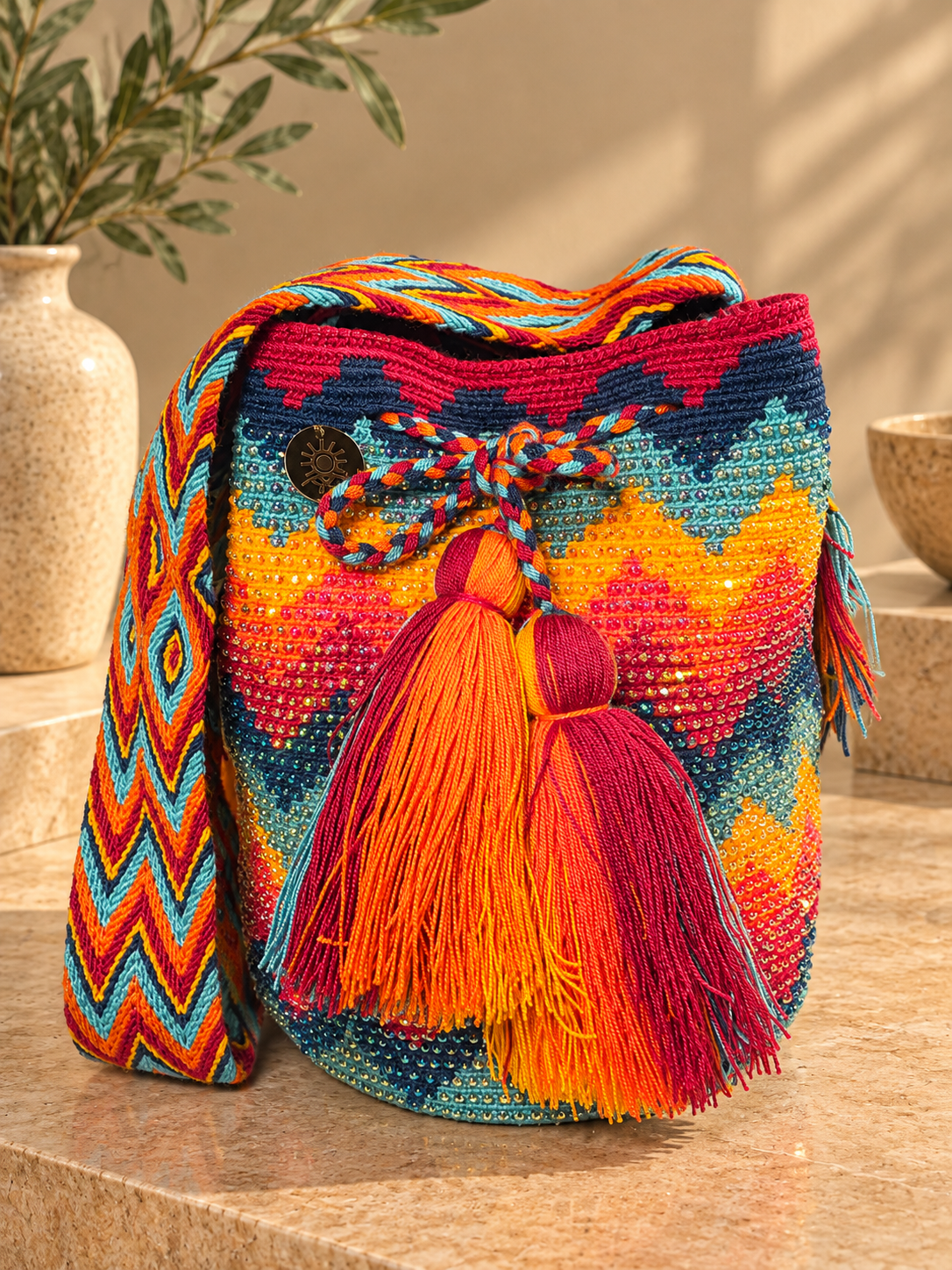 Mochila with Decorative Stone Design Large