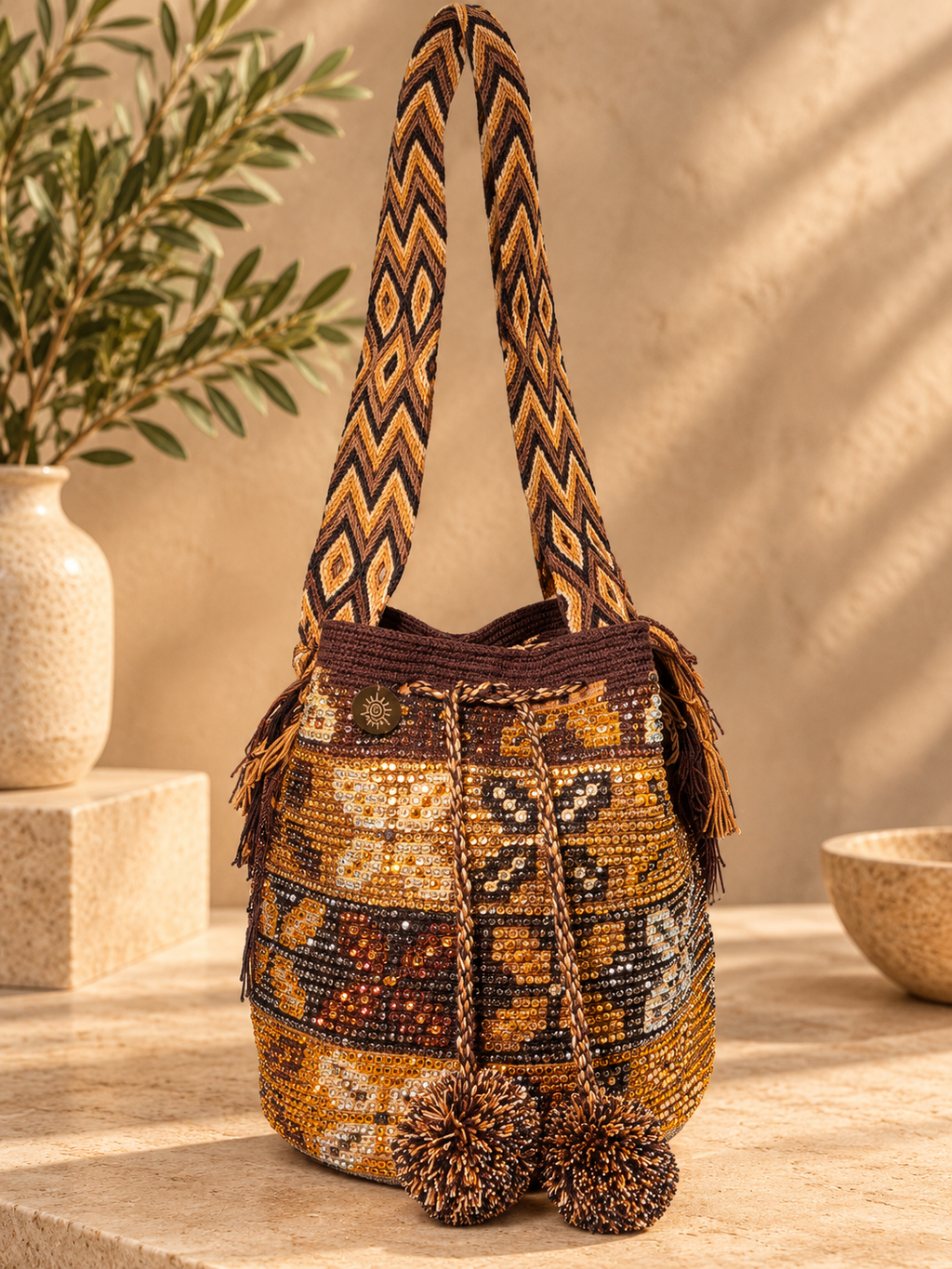 Mochila with Decorative Stone Design Large